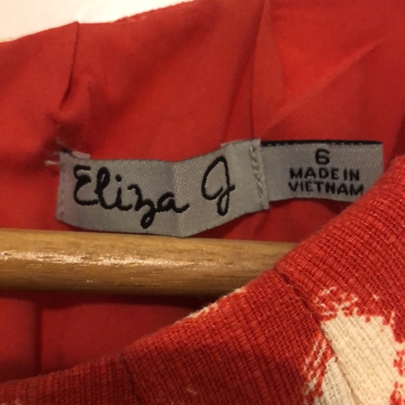 Very Cute Deep Coral w/Cream Spot Cocktail Dress Size 6 - Eliza J - Picture 7 of 10